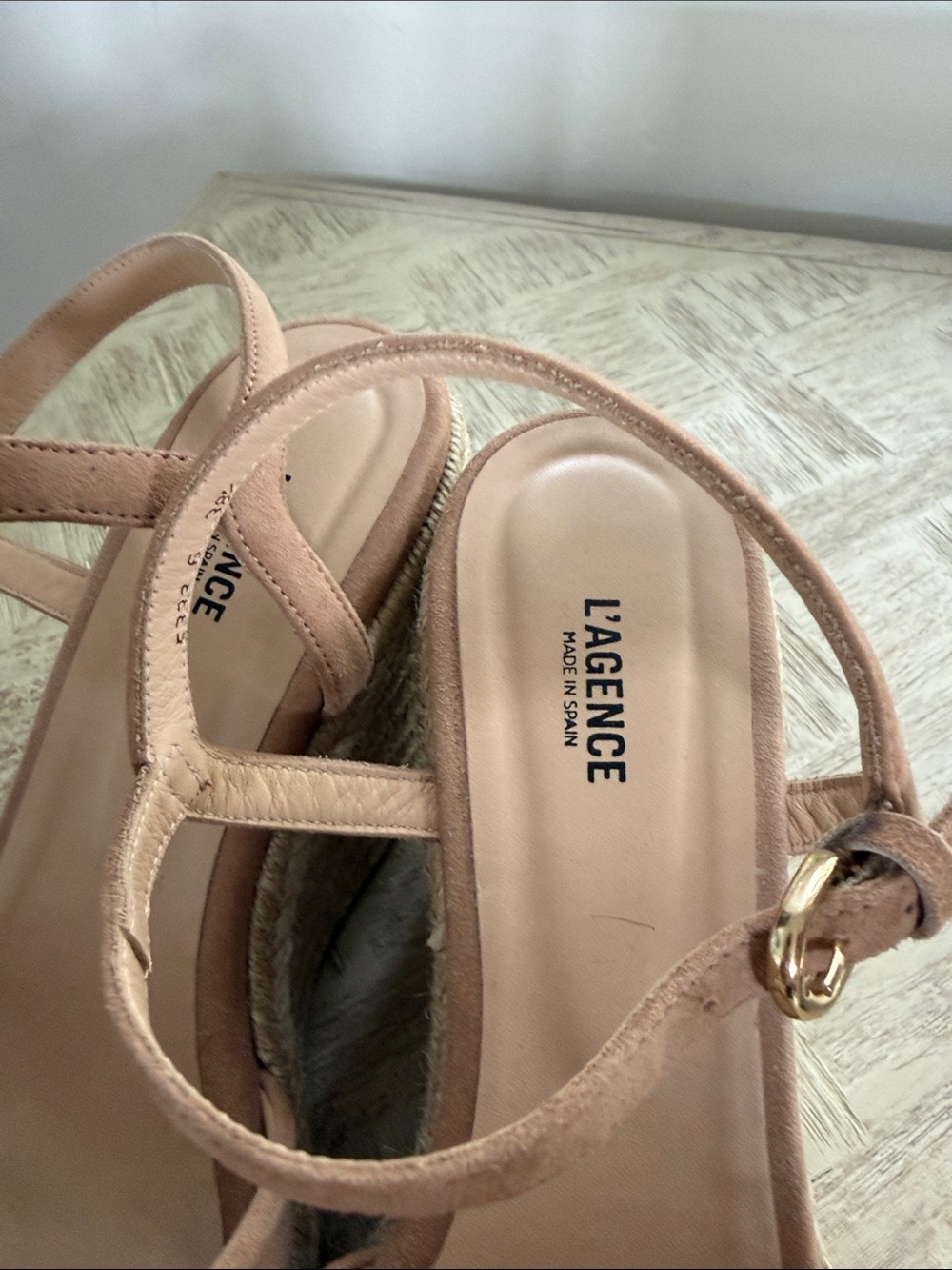 L'AGENCE Nude Blush Suede Espadrille Wedge Sandals - Picture 7 of 11